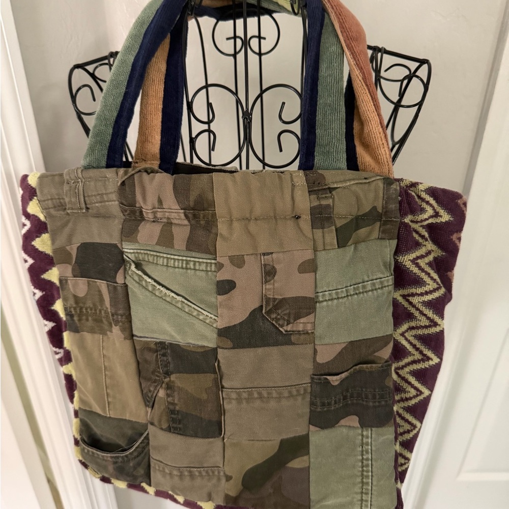 Patchwork Camo Tote Bag with Multicolor Straps Salvage Sacs - Picture 2 of 6